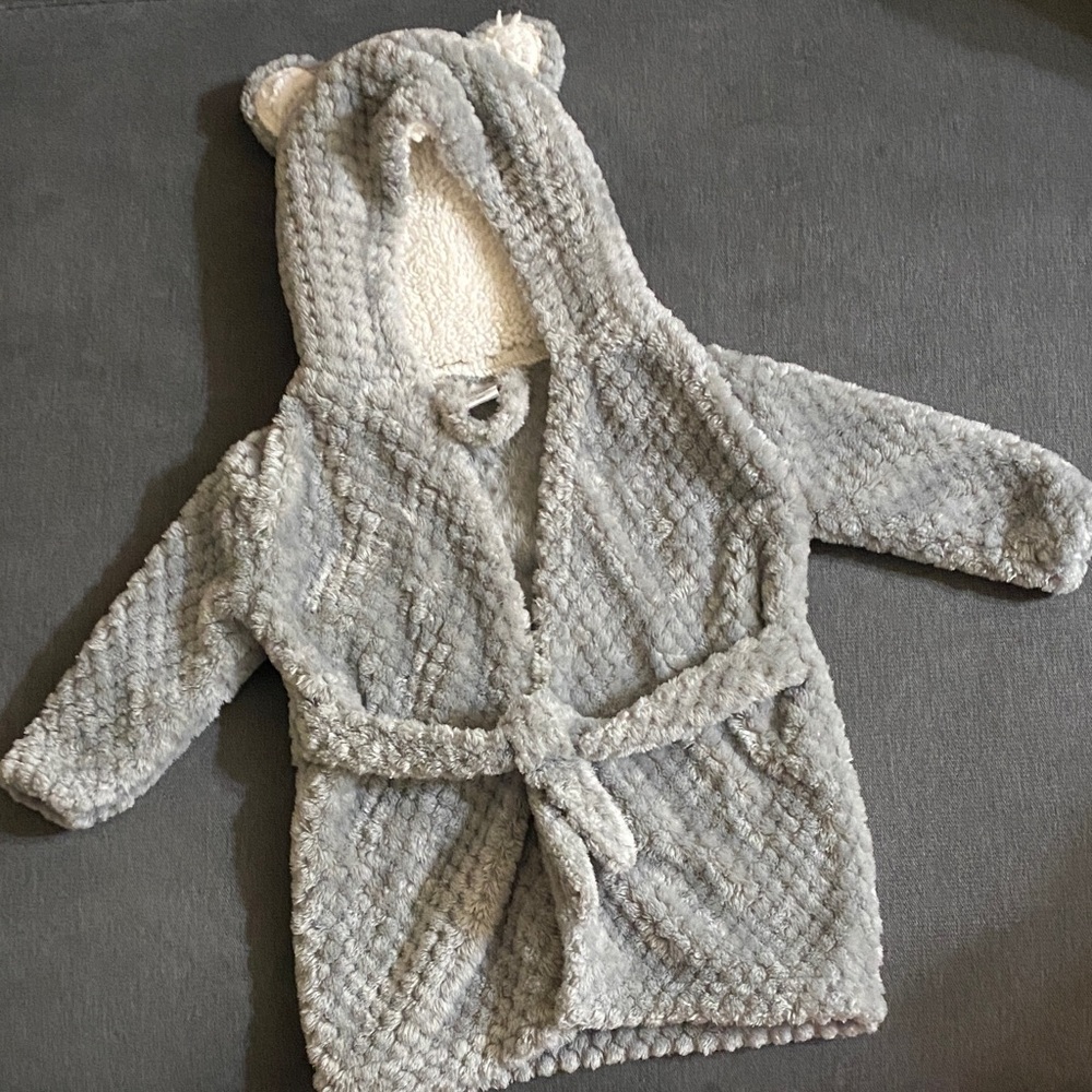 Gray Baby Bath Robe with Bear Ears
